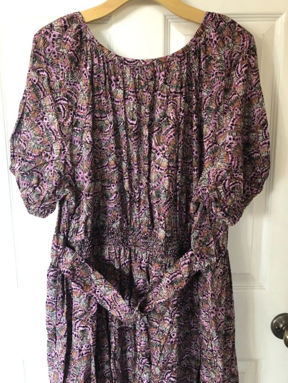 TERRA & SKY 2X 20W-22W Plus Puff Sleeve V-Neck with Belt and PocketsViolet Dress